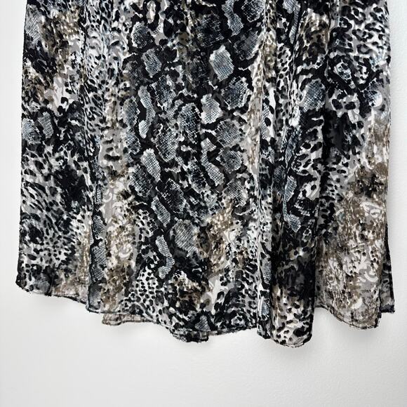 Alice + Olivia Athena Midi Skirt Snakeskin Sheer Slit Flowy | Black White | SZ 6 - Picture 7 of 12